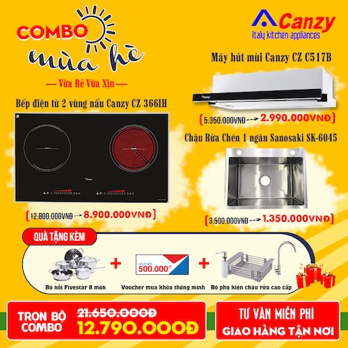 Combo 2 bếp điện từ đôi Canzy CZ 366IH