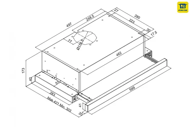 kích thước Máy hút mùi âm tủ FAGOR 3AF3-641X (404.0003)