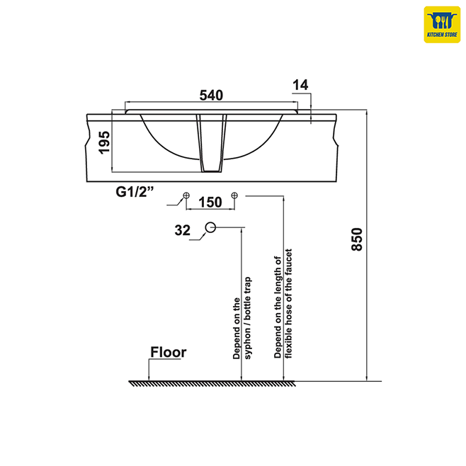 chi tiết thiết kế Chậu sứ Sapporo 540